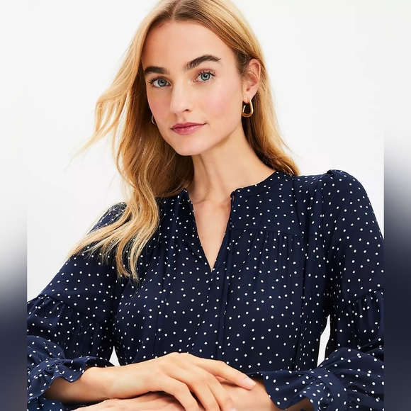 Loft Dotted Ruffle Cuff BlouseDotted Ruffle Cuff Blouse - Picture 2 of 6